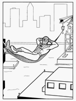 coloriage spiderman dans hamac